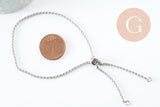 Base de bracelet réglable chaine rolo acier inoxydable platine 2mm/ 30.5cm, x1 (G9492)