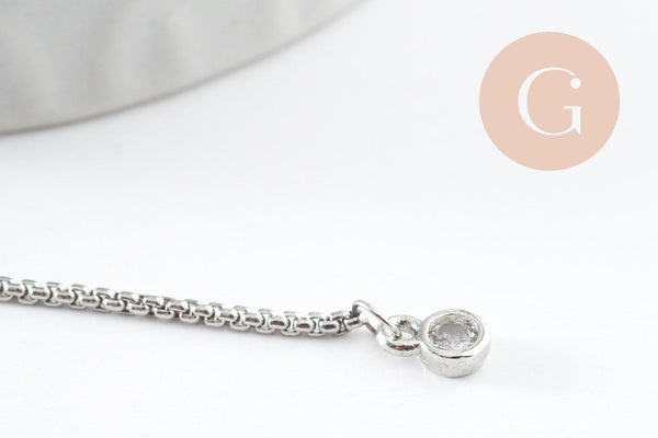 Base de bracelet réglable chaine rollo acier inoxydable platine finition zircon 1.2mm/ 26.6cm, x1 (G9493)
