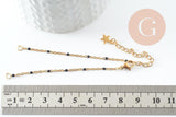 Base de bracelet réglable chaine satellite acier 304 doré inoxydable résine noire 16.5cm, x1 (G9594)