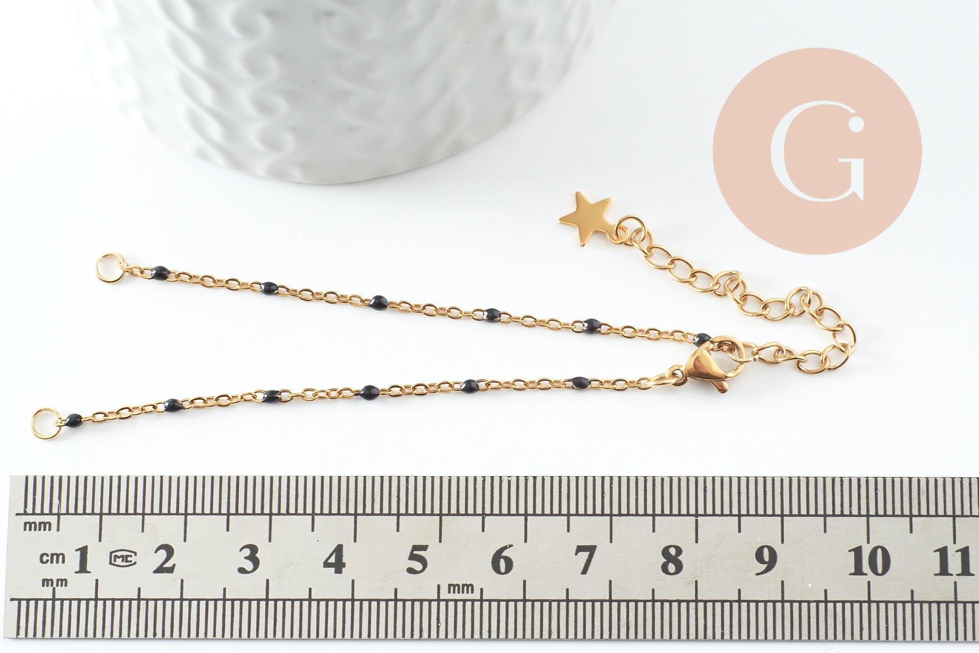 Base de bracelet réglable chaine satellite acier 304 doré inoxydable résine noire 16.5cm, x1 (G9594)