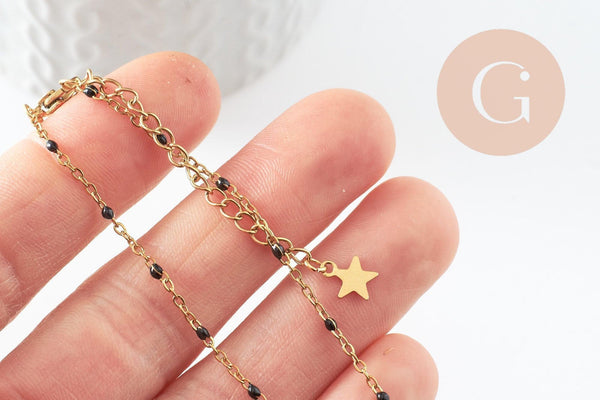 Base de bracelet réglable chaine satellite acier 304 doré inoxydable résine noire 16.5cm, x1 (G9594)