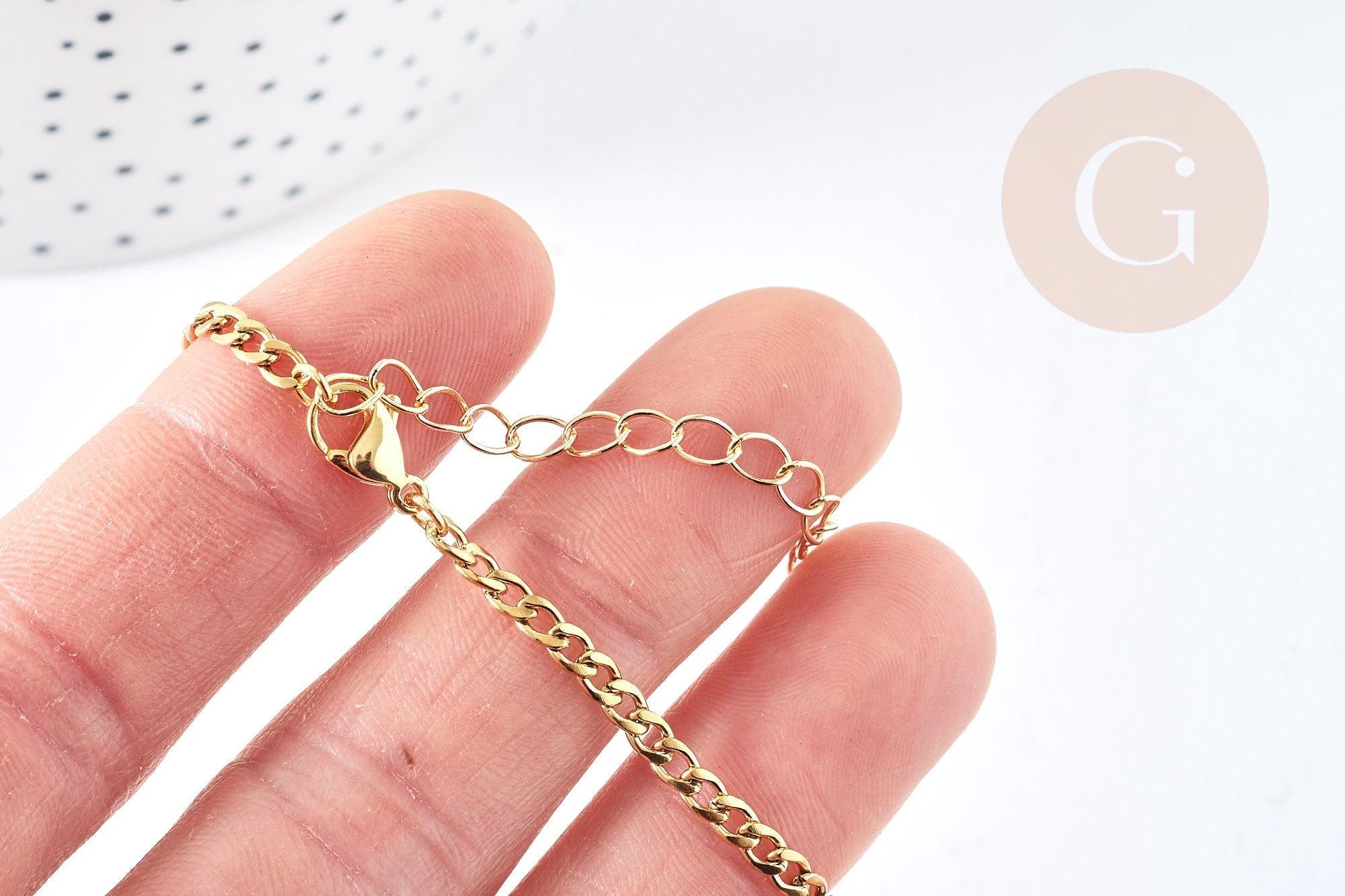 Base de bracelet réglable maille gourmette acier doré 304 inoxydable 15.5cm, x1 (G8624)