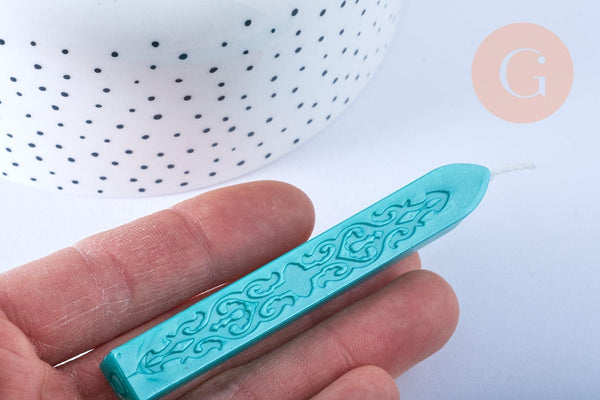 Batonnet de cire à cacheter vert nacré avec mèche, x1 (G7158)