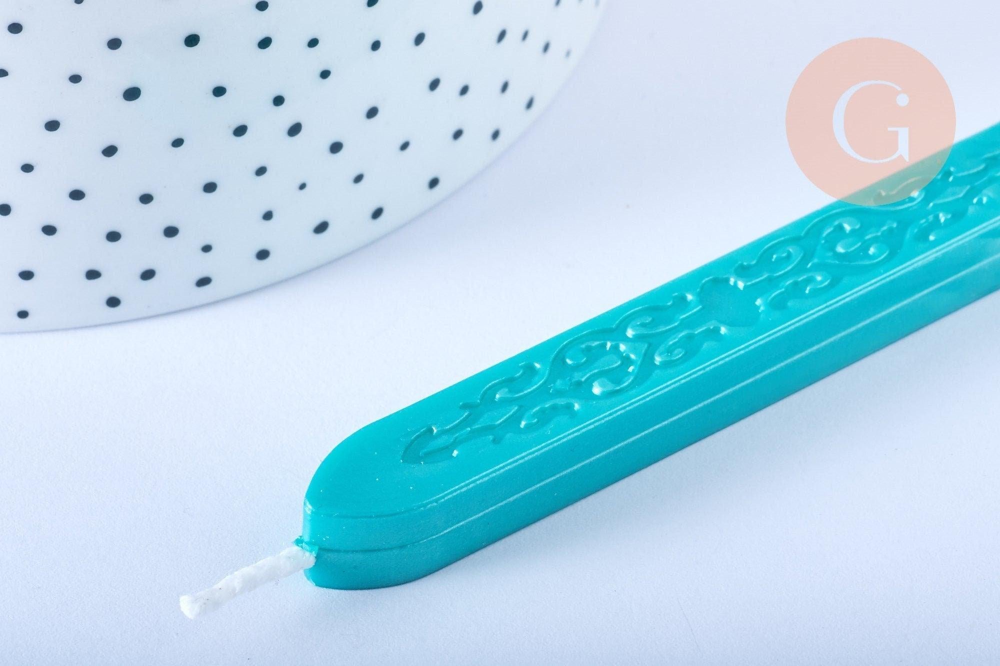 Batonnet de cire à cacheter vert nacré avec mèche, x1 (G7158)