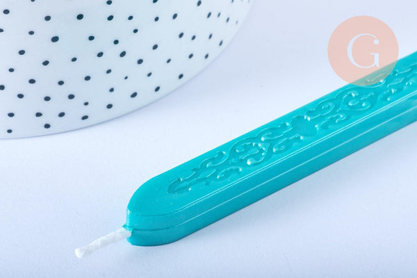 Batonnet de cire à cacheter vert nacré avec mèche, x1 (G7158)