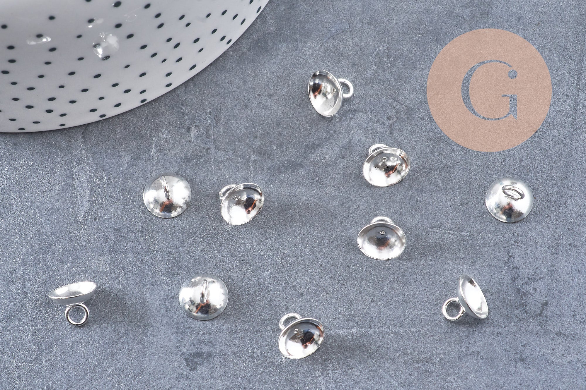 Bélière pendentif coupelle en acier 201 inoxydable argenté 7x10mm, x10 (G10903)