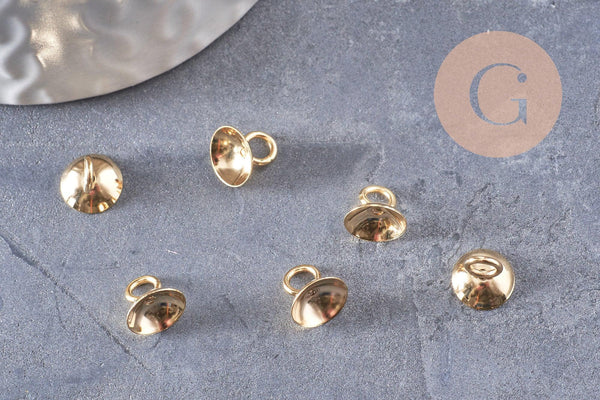 Bélière pendentif coupelles en acier doré 304 inoxydable 8x7mm, x10 (G4844)