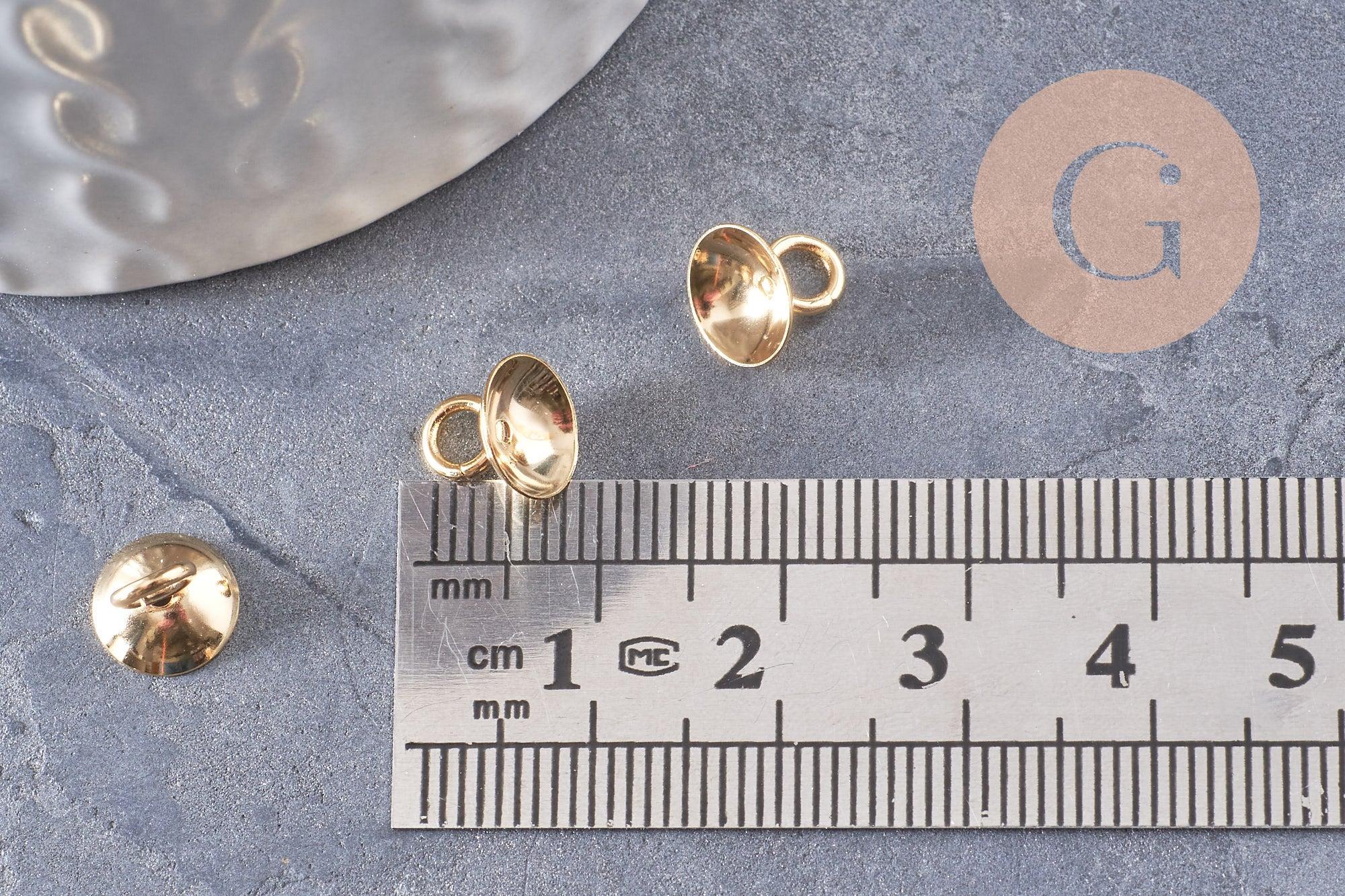 Bélière pendentif coupelles en acier doré 304 inoxydable 8x7mm, x10 (G4844)