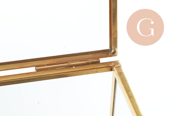 Boite à bijoux verre carré métal doré rectangle 13.1cm, x1 (G9766)