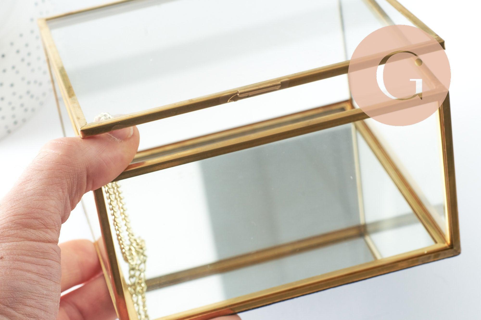 Boite à bijoux verre carré métal doré rectangle 13.1cm, x1 (G9766)