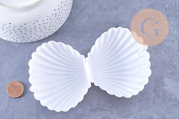 Boite bijou coquillage plastique blanc 9x7.5cm, x1 (G6629)