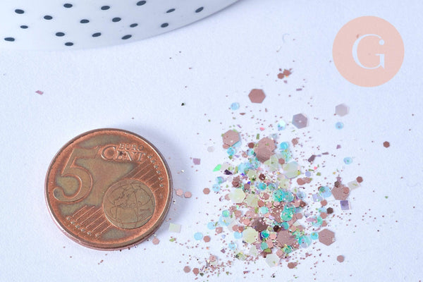 Boite paillettes holographiques nailart inclusion résine ou création pâte polymère, x1 boite de 0.3 gr (G6855)
