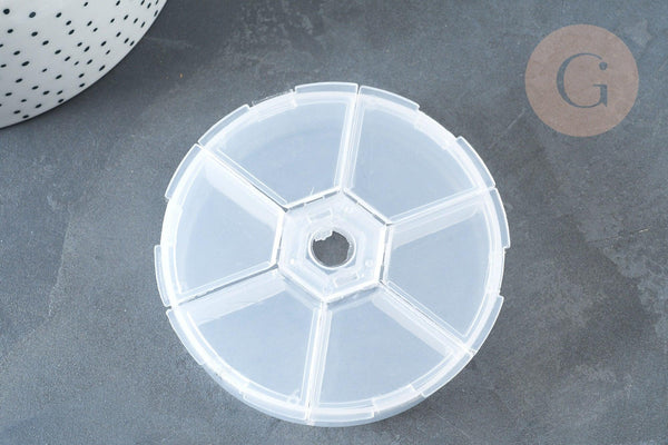 Boite rangement perles en plastique ronde 6 compartiments 7.8cm, x1 (G7213)