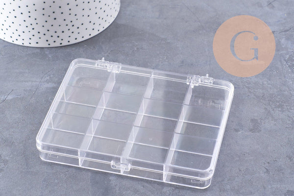 Boite rangement perles en plastique trnsparent rectangulaire 12 cases 13cm, x1 (G10257)
