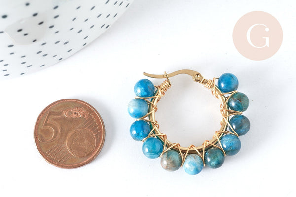 Boucles Créoles Apatite naturelle ronde acier doré 32.5~33.5mm, la paire (G7576)