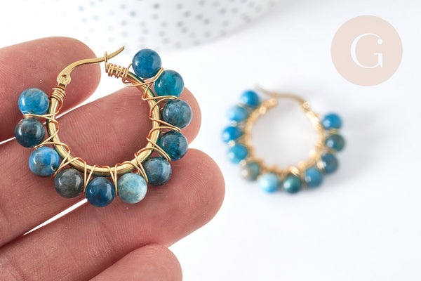 Boucles Créoles Apatite naturelle ronde acier doré 32.5~33.5mm, la paire (G7576)