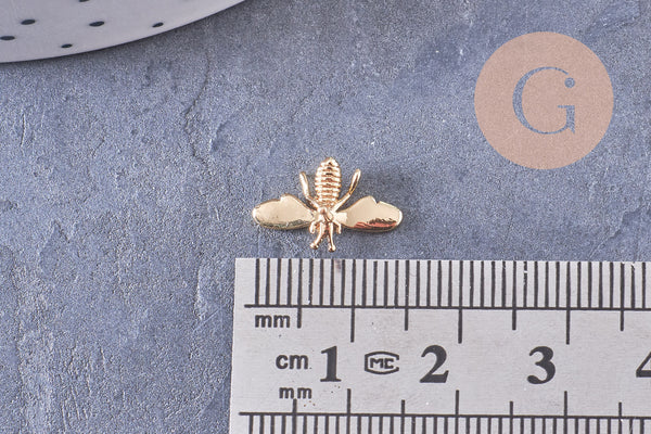 Boucles abeille doré laiton 18k tige argent 925 14mm, la paire (G2500)