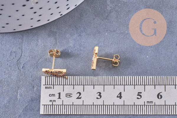 Boucles arc-en-ciel puces laiton doré zircons multicolore 12mm, la paire (G3776)
