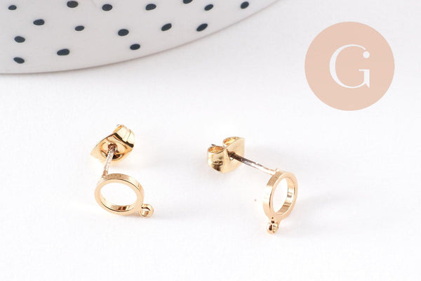 Boucles cercle avec anneau doré laiton 18k tige argent 935 14mm, la paire (G1893)