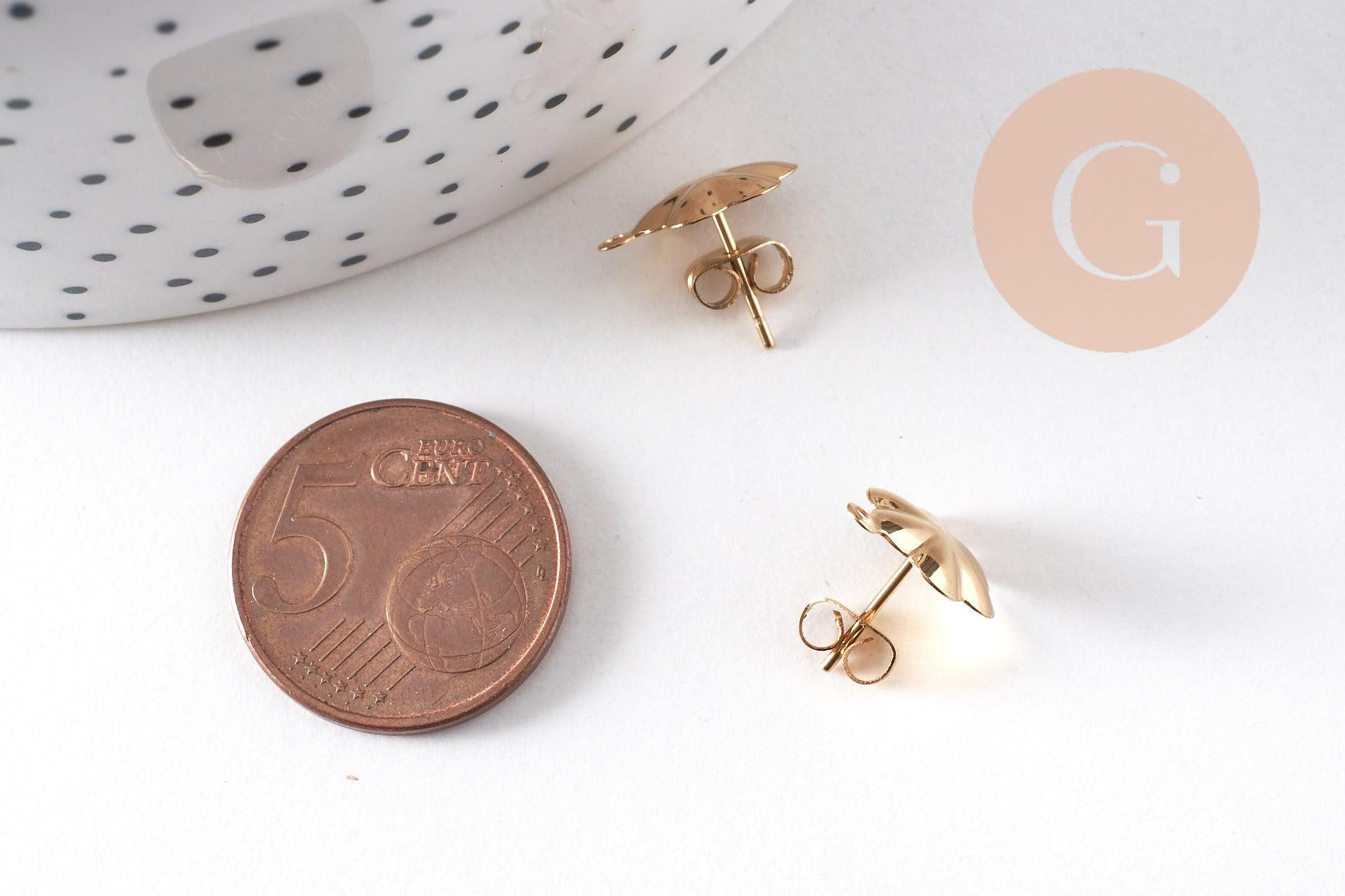 Boucles clous-puces oreille fleur acier 304 inoxydable dore 1 anneau 13.5mm, la paire (G10509)