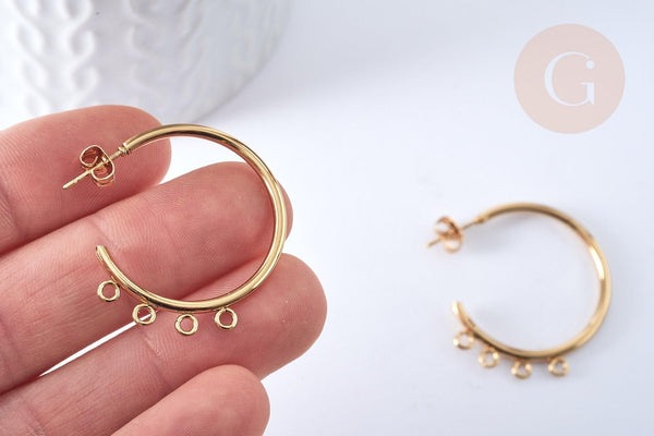 Boucles d'oreilles Anneau demi-créole puce acier 304 inoxydable doré 33.5mm doré, la paire (G4089)