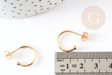 Boucles d'oreilles Anneau demi-créole puce doré 18k tige argent 925 20mm, x2 (G3583)