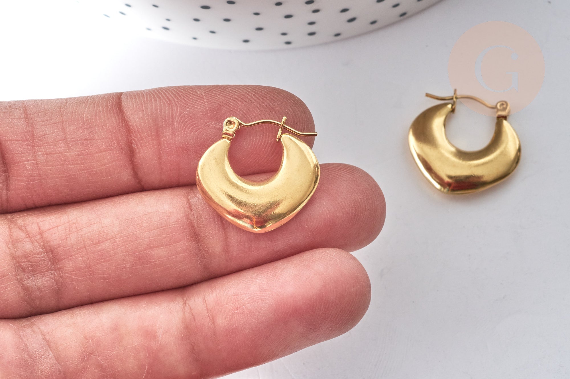 Boucles d'oreilles Créoles Losange acier 304 doré oreilles percées 19mm, la paire (G7974)