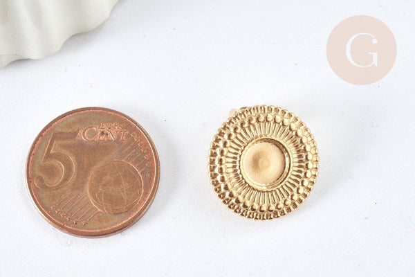 Boucles d'oreilles à clip acier 304 inoxydable doré cabochon rond 18mm, la paire (G7459)