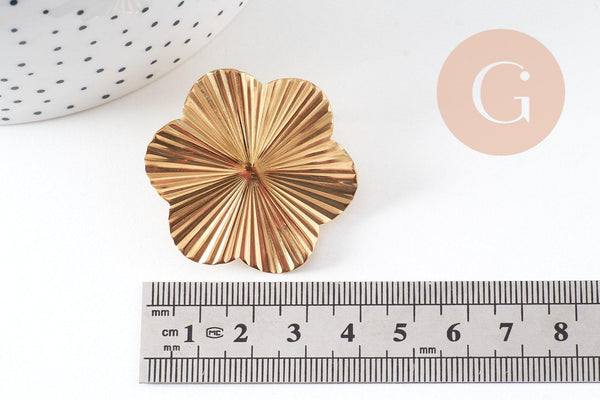 Boucles d'oreilles fleur XL acier inoxydable 304 doré IP 40.5mm, la paire (G10596)