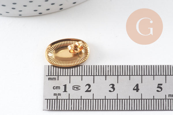 Boucles d'oreilles puce ovale acier 304 inoxydable doré 19mm, la paire (G10900)