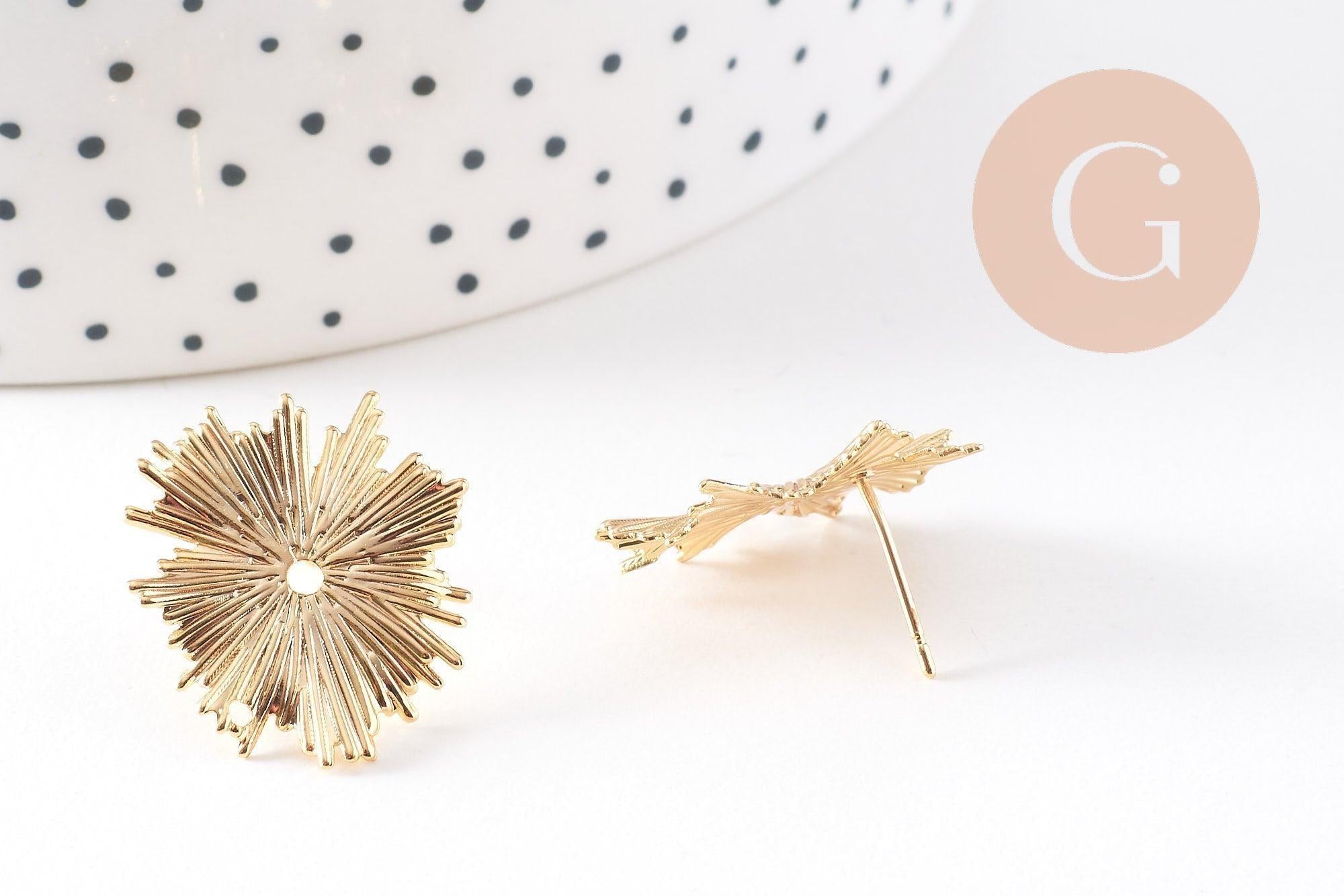 Boucles d'oreilles puce rayons de soleil texturé laiton doré 18K 22mm, la paire (G10476)