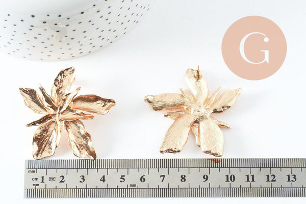 Boucles fleur XXL zamac doré 53mm, la paire (G9655)