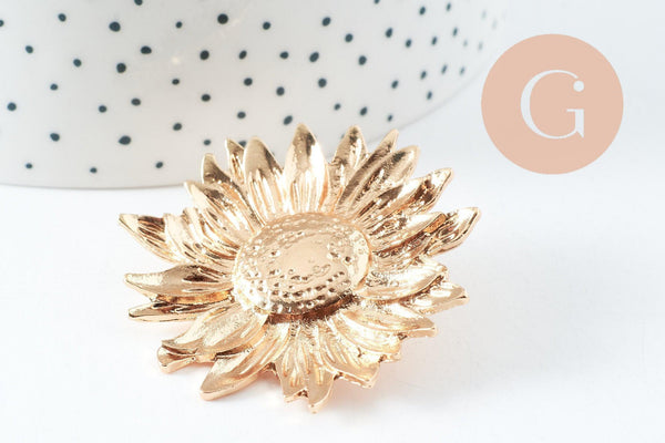 Boucles fleur tournesol XXL zamac doré 50mm, la paire (G9654)