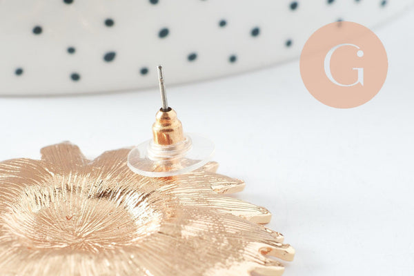 Boucles fleur tournesol XXL zamac doré 50mm, la paire (G9654)