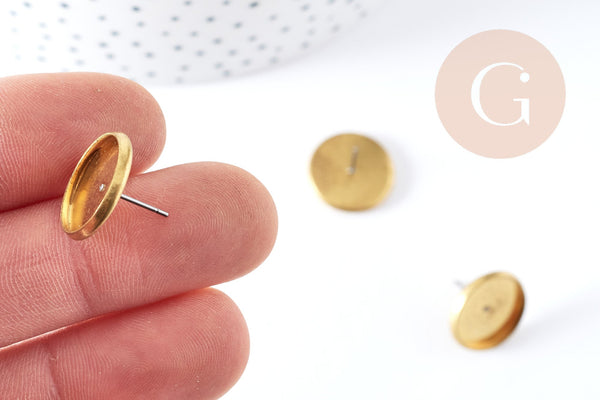 Boucles puce support Cabochon laiton brut 15mm,x2 (G8951)