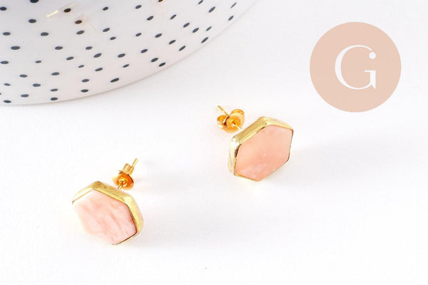 Boucles puces aventurine rose doré 18K, la paire (G2709)