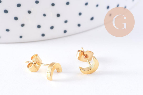 Boucles puces lune en acier doré 304 inoxydable 7x5x2mm, la paire(G2991)