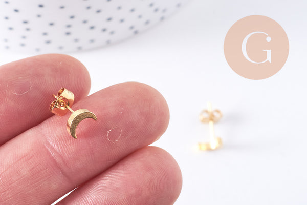 Boucles puces lune en acier doré 304 inoxydable 7x5x2mm, la paire(G2991)