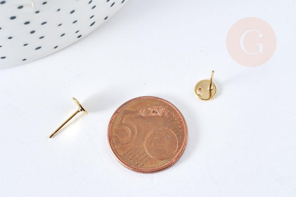 Boucles puces rondes percées acier 201 dorées 6mm, la paire (G8476)