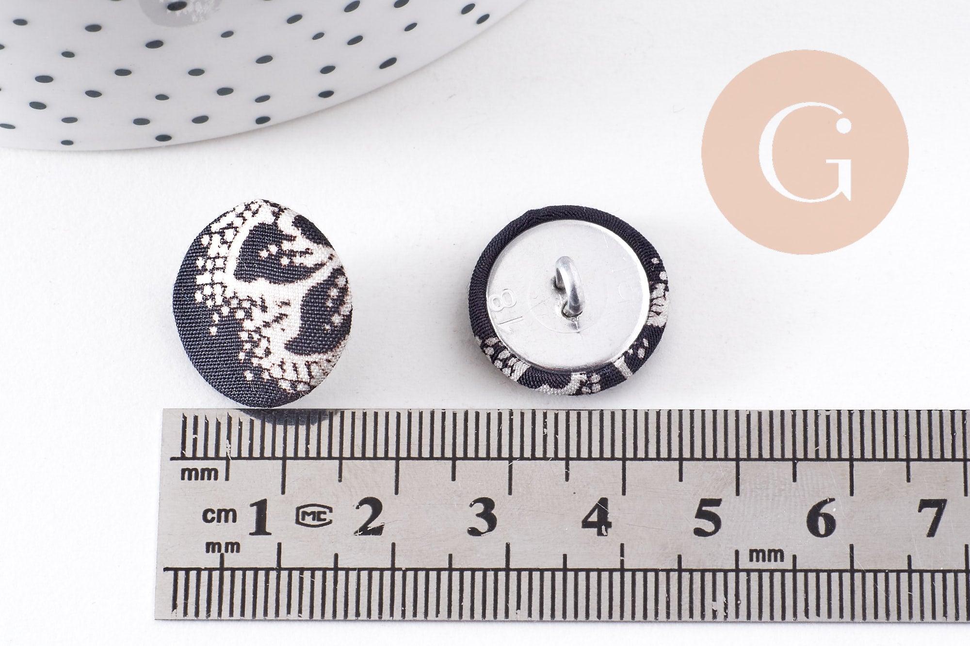 Bouton ancien recouvert polyester noir et blanc 16mm, x1 (G10149)