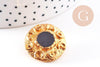 Bouton ancien rond or et émail noir baroque 23mm, x1 (G10151)