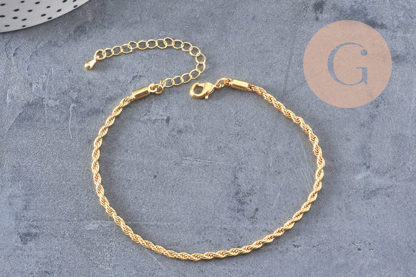 Bracelet Chaine torsadée laiton doré 18.6cm, x1 (G10821)