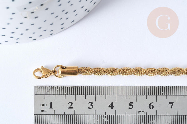 Bracelet Chaines torsadées acier 304 inoxydable doré 17.8cm, x1 (G7791)