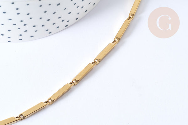 Bracelet Rectangle lisse acier 304 inoxydable doré IP, 21,5cm, sans nickel, x1 (G7825)