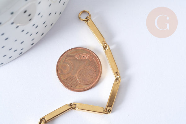 Bracelet Rectangle lisse acier 304 inoxydable doré IP, 21,5cm, sans nickel, x1 (G7825)