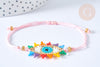 Bracelet Réglable cordon nylon perles de rocailles tissées mauvais œil coloré 28cm, bijou chance à offrir, bracelet amitié, x1 (G7945)