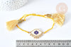 Bracelet Réglable losange mauvais œil jaune et or 28cm cordon nylon perles rocailles tissées , bijou chance à offrir, bracelet amitié, x1 (G7680)