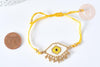 Bracelet Réglable losange mauvais œil jaune et or cordon nylon perles rocailles tissées 28cm, x1 (G7683)