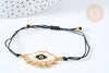 Bracelet Réglable losange mauvais œil noir et or 28cm cordon nylon perles rocailles tissées , bijou chance à offrir, bracelet amitié, x1 (G7678)