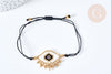 Bracelet Réglable losange mauvais œil noir et or 28cm cordon nylon perles rocailles tissées , bijou chance à offrir, bracelet amitié, x1 (G7678)